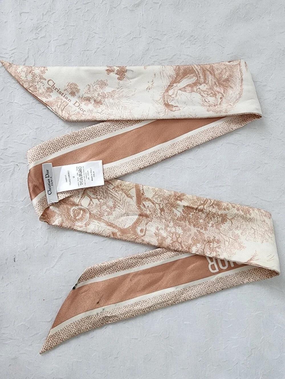 Dior Tan & Cream Silk Bag Scarf